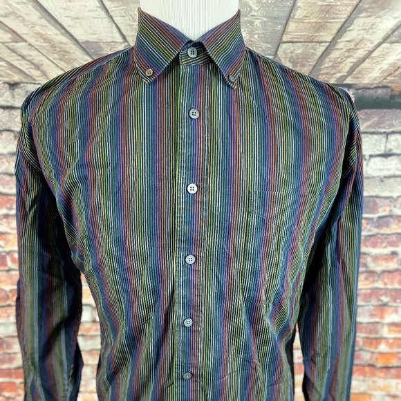 Alan Flusser Rainbow Pinstriped Disco Mod Shirt L - Picture 1 of 4